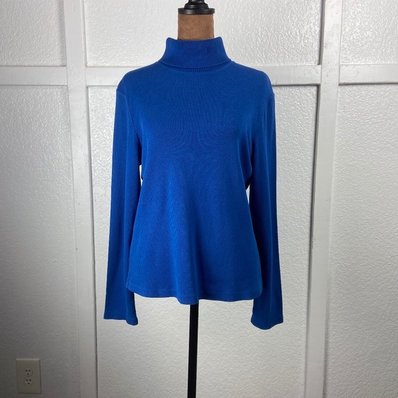 Vintage Rafaella Blue Cotton Blend Turtleneck Sweater Women’s Size Large - Picture 1 of 9